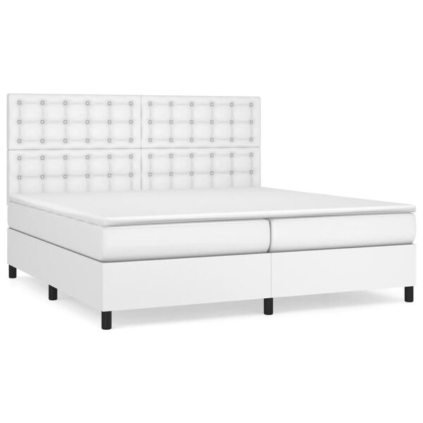 vidaXL Sommier &agrave; lattes de lit avec matelas Blanc 200x200cm Similicuir