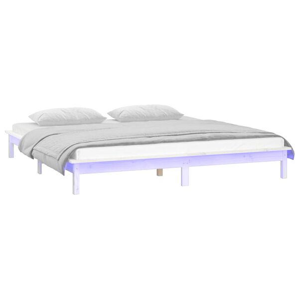 vidaXL Cadre de lit &agrave; LED sans matelas blanc 150x200 cm bois massif
