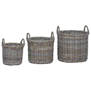 vidaXL Panier &agrave; plantes avec stockage 3 pcs Gris Kubu Rattan Kubu