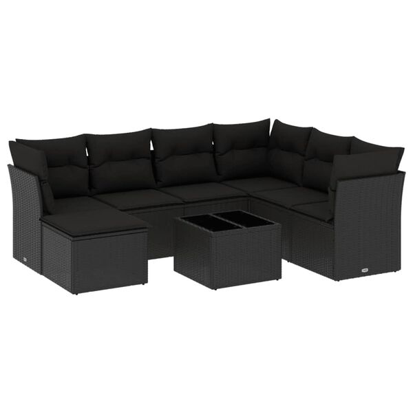 vidaXL Salon de jardin 8 pcs avec coussins noir r&eacute;sine tress&eacute;e