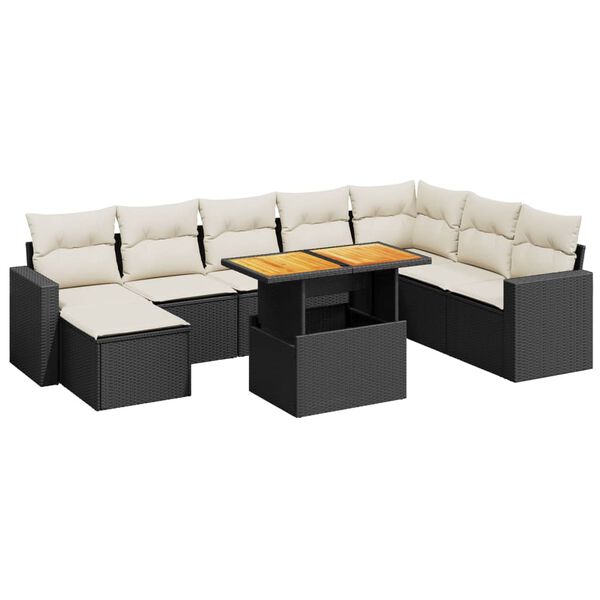 vidaXL Salon de jardin 9 pcs avec coussins noir r&eacute;sine tress&eacute;e