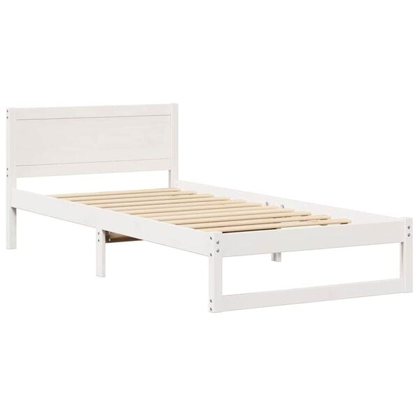 vidaXL Cadre de lit avec t&ecirc;te de lit Blanc 75 x 190 cm Pin massif