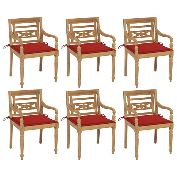 vidaXL Chaises Batavia avec coussins lot de 6 Bois de teck solide