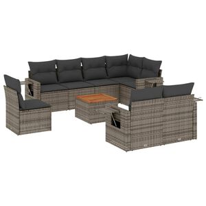 vidaXL Salon de jardin 9 pcs avec coussins gris r&eacute;sine tress&eacute;e