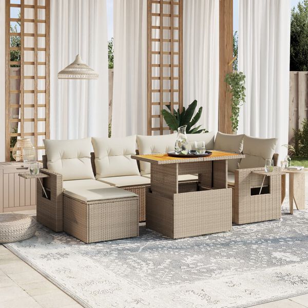 vidaXL Salon de jardin avec coussins 7 pcs beige r&eacute;sine tress&eacute;e