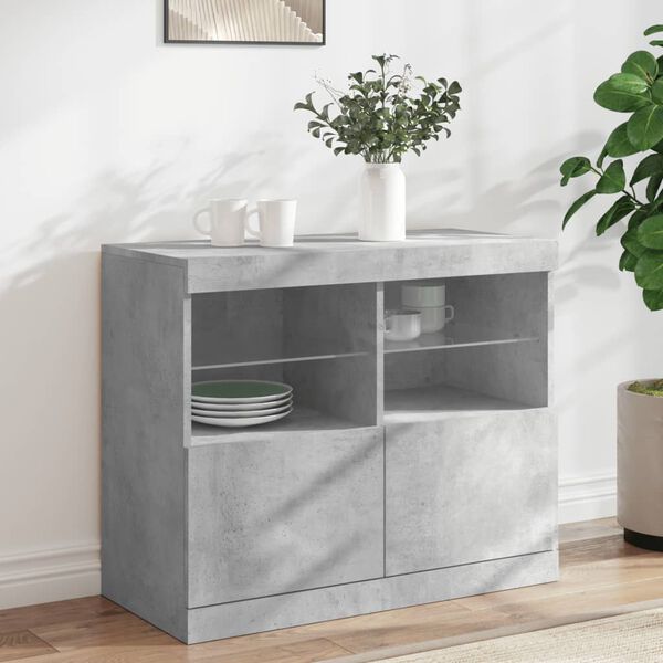 vidaXL Buffet avec lumières LED gris béton 81x37x67 cm