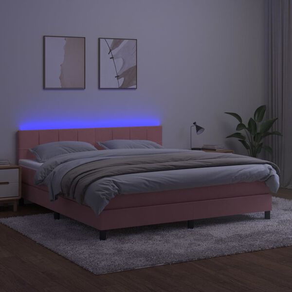 vidaXL Sommier &agrave; lattes de lit avec matelas et LED Rose 180x200 cm