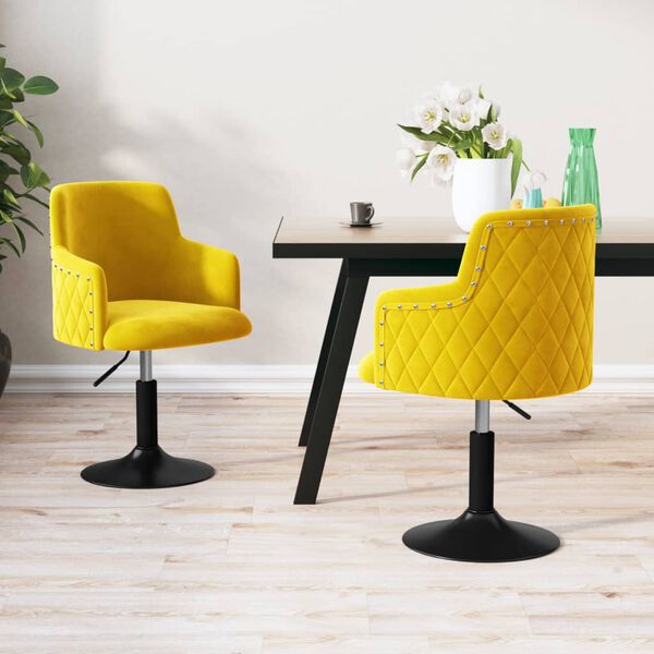 vidaXL Chaises &agrave; manger pivotantes lot de 2 jaune moutarde velours
