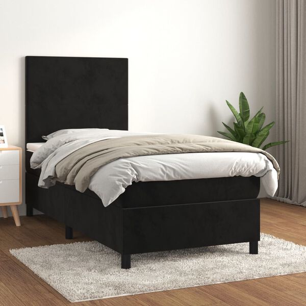 vidaXL Sommier &agrave; lattes de lit avec matelas Noir 100x200 cm Velours