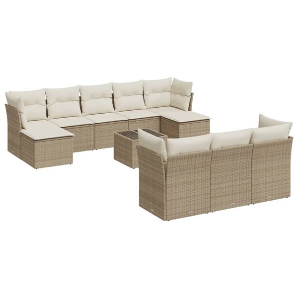 vidaXL Salon de jardin 11 pcs avec coussins beige r&eacute;sine tress&eacute;e