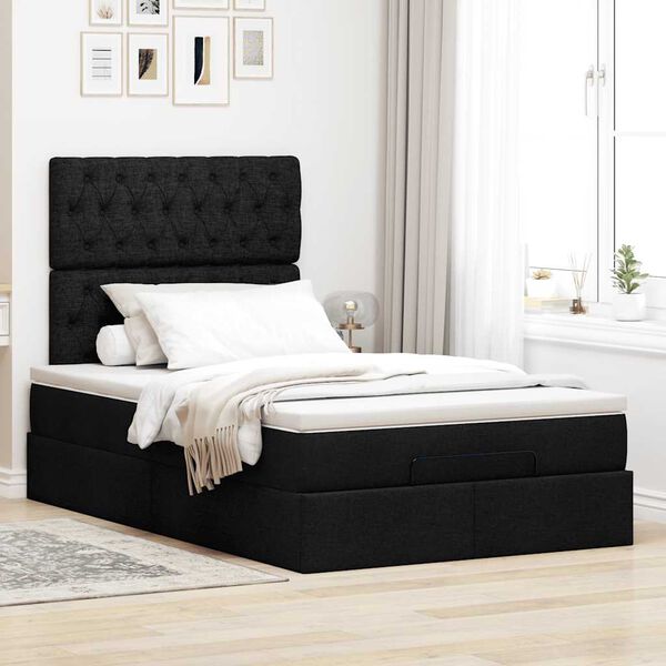 vidaXL Cadre de lit ottoman avec matelas noir 120x200cm tissu