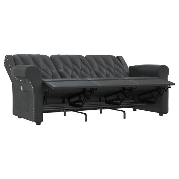 vidaXL Fauteuil de massage inclinable 3places noir brillant similicuir