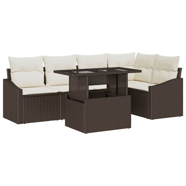 vidaXL Ensemble de canap&eacute; de jardin avec coussin 6 pcs Marron et cr&egrave;me
