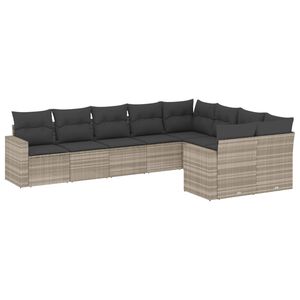 vidaXL Salon de jardin 9 pcs avec coussins gris clair r&eacute;sine tress&eacute;e