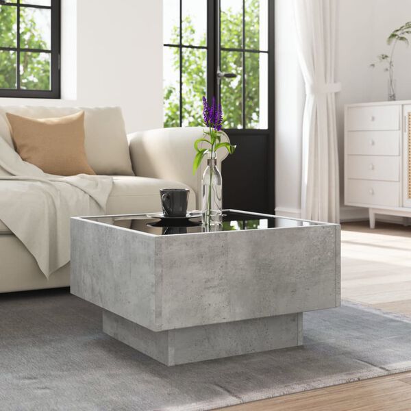 vidaXL Table basse avec LED gris b&eacute;ton 50x50x30 cm bois d'ing&eacute;nierie