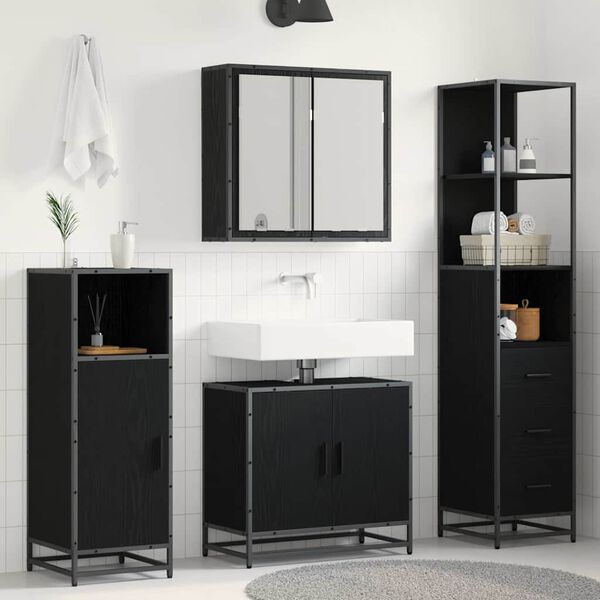 vidaXL Ensemble de mobilier de salle de bain 3 pcs Ch&ecirc;ne noir