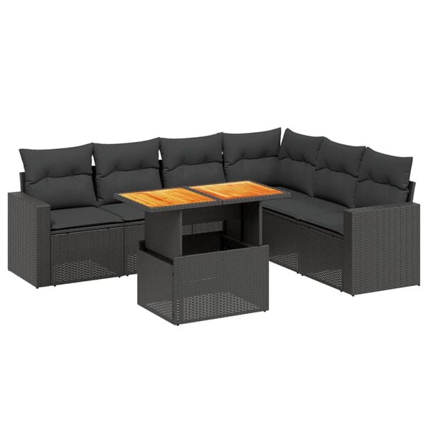 vidaXL Salon de jardin 7 pcs avec coussins noir r&eacute;sine tress&eacute;e