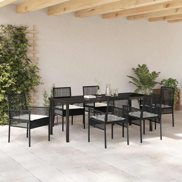 vidaXL Ensemble de salle &agrave; manger pour jardin 7 pcs Noir polyrotin