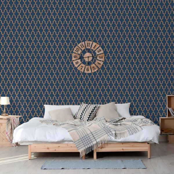 DUTCH WALLCOVERINGS Papier peint Geometric Bleu et dor&eacute;