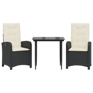 vidaXL Ensemble &agrave; manger de jardin avec coussins 3 pcs Noir
