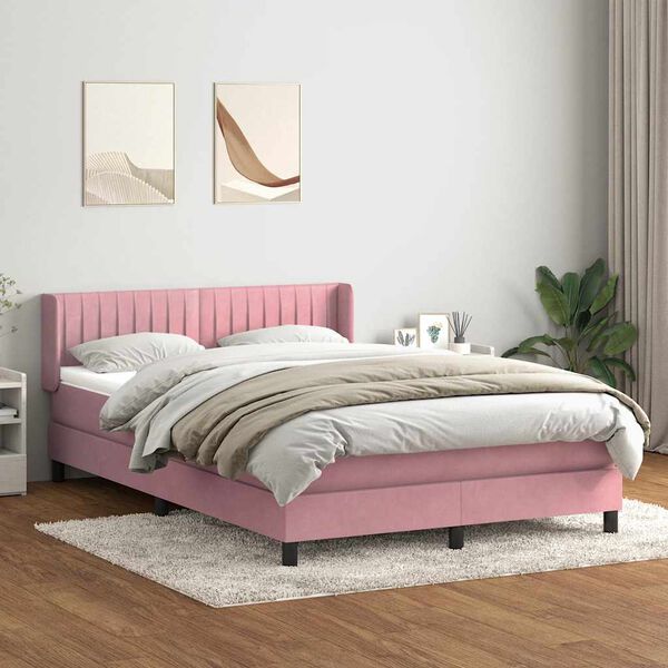 vidaXL Sommier &agrave; lattes de lit avec matelas rose 140x220 cm velours