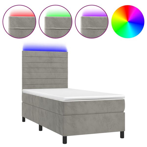 vidaXL Sommier &agrave; lattes de lit matelas LED Gris clair 90x200cm Velours