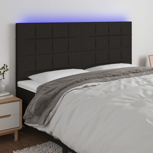 vidaXL T&ecirc;te de lit &agrave; LED Noir 160x5x118/128 cm Tissu