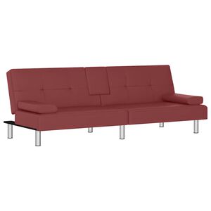 vidaXL Canap&eacute;-lit avec porte-gobelets rouge bordeaux similicuir