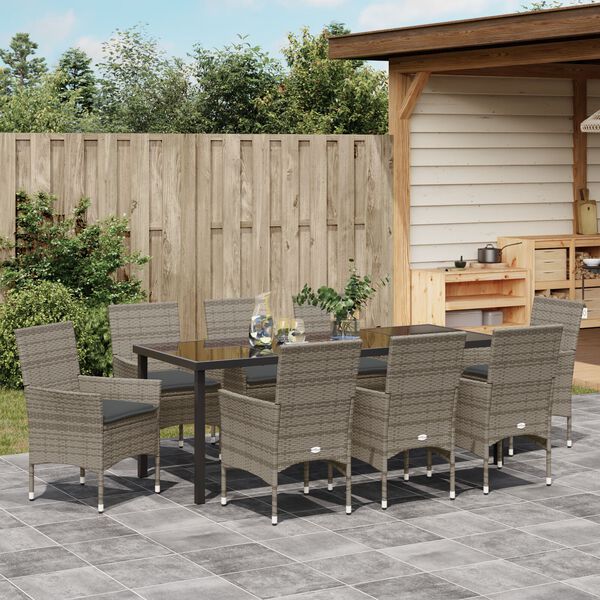 vidaXL Ensemble de salle &agrave; manger pour jardin 9 pcs Gris polyrotin