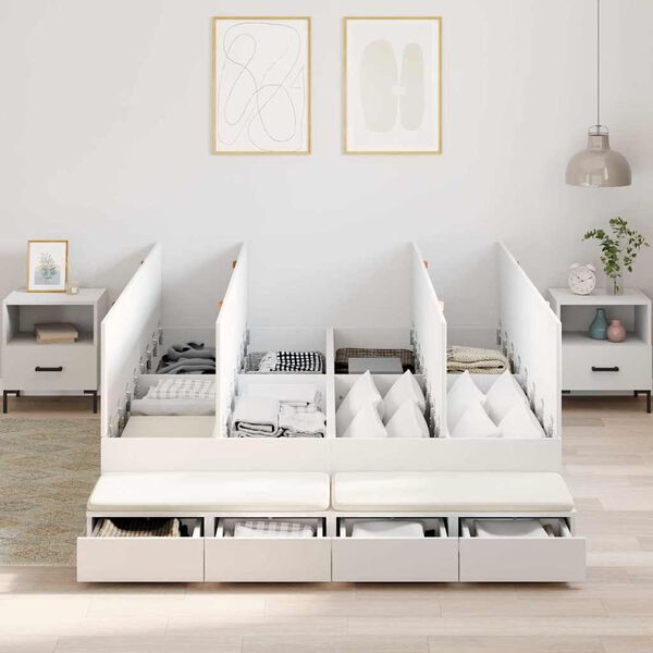 vidaXL Cadre de lit avec rangement Blanc 160 cm Bois d'ingénierie