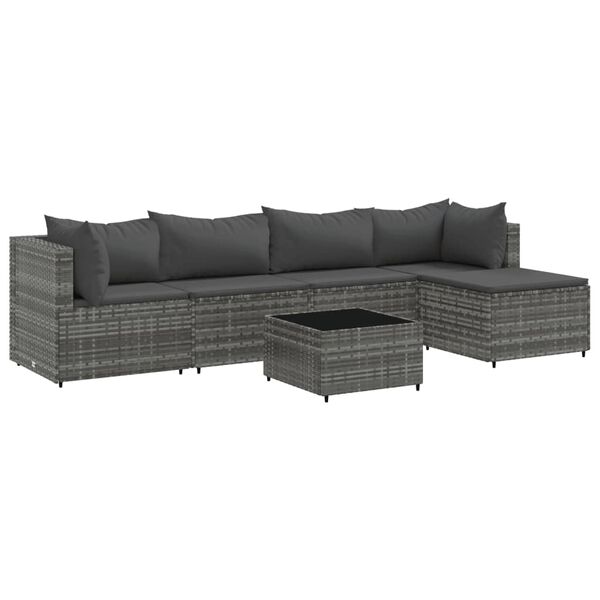 vidaXL Salon de jardin 5 pcs avec coussins Gris Résine tressée