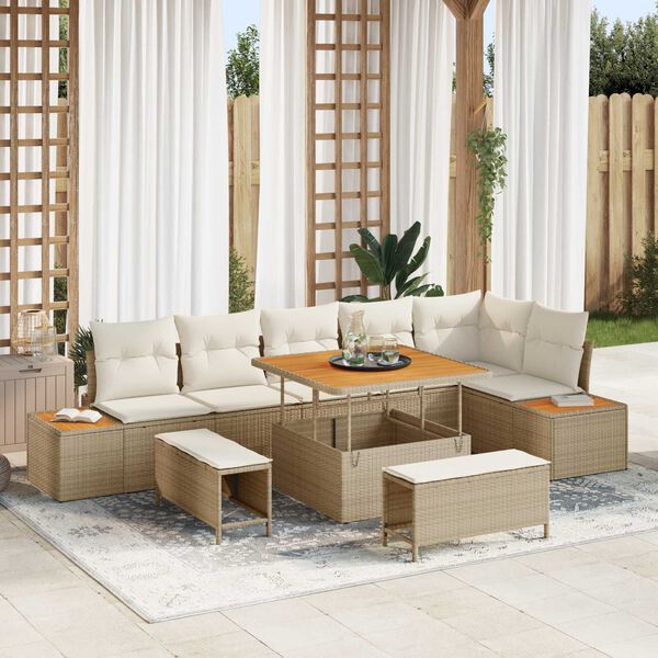 vidaXL Ensemble de canap&eacute; de jardin 9 pcs Beige Poly rotin