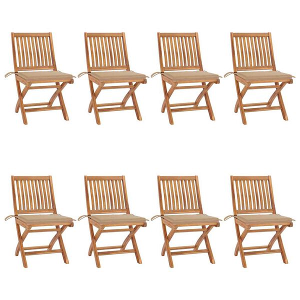 vidaXL Chaises pliables de jardin avec coussins lot de 8 Teck solide
