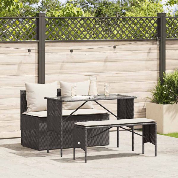vidaXL Ensemble &agrave; manger de jardin avec coussins 3 pcs Noir