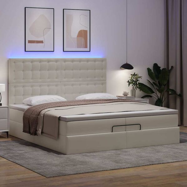 VidaXL Cadre de lit ottoman avec matelas blanc 200x200 cm similicuir