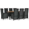 vidaXL Ensemble &agrave; manger jardin 9pcs et coussins noir r&eacute;sine tress&eacute;e