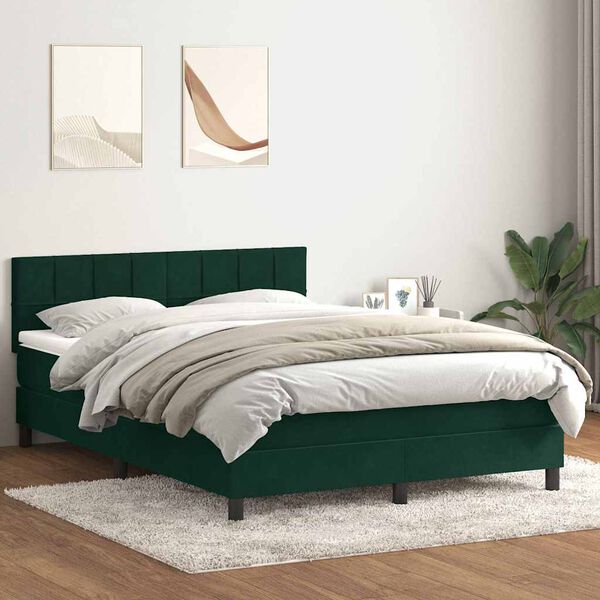 vidaXL Sommier &agrave; lattes de lit et matelas et LED vert fonc&eacute; 140x210cm velours