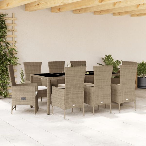 vidaXL Ensemble &agrave; manger de jardin et coussins 9 pcs beige Poly rotin