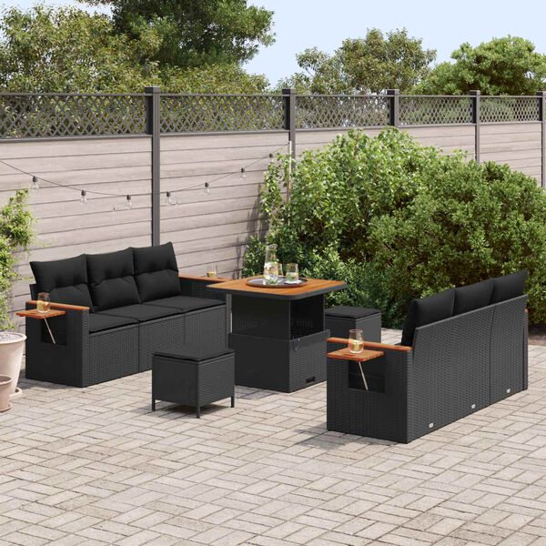 vidaXL Ensemble de canap&eacute; de jardin avec coussin 9 pcs Noir