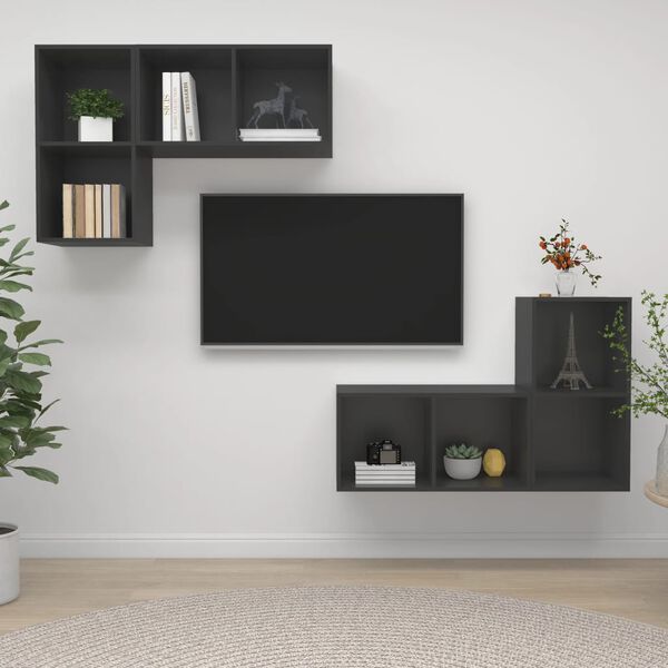 vidaXL Meubles TV muraux 4 pcs Gris Bois d'ing&eacute;nierie