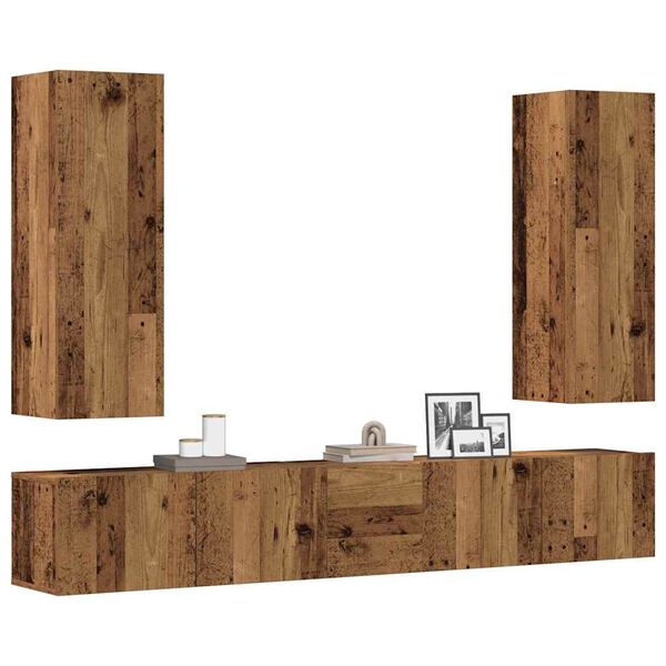 vidaXL Ensemble de meuble TV mural 5 pcs vieux bois bois d'ing&eacute;nierie