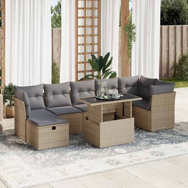 vidaXL Salon de jardin avec coussins 8 pcs beige r&eacute;sine tress&eacute;e