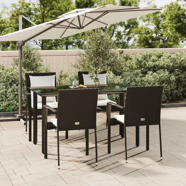 vidaXL Ensemble &agrave; manger de jardin coussins 5pcs Noir R&eacute;sine tress&eacute;e