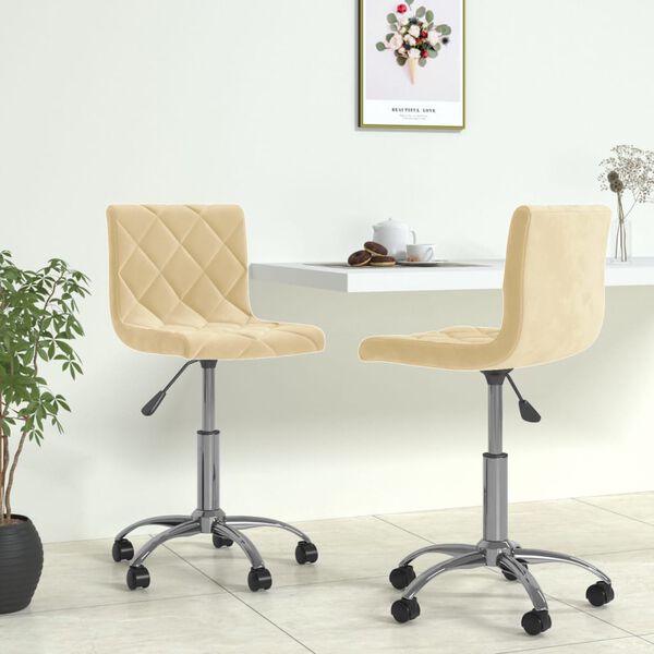 vidaXL Chaises pivotantes &agrave; manger lot de 2 Cr&egrave;me Velours