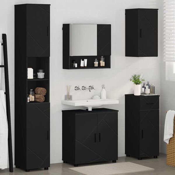 vidaXL Ensemble de mobilier de salle de bain avec tiroir 5 pcs Noir