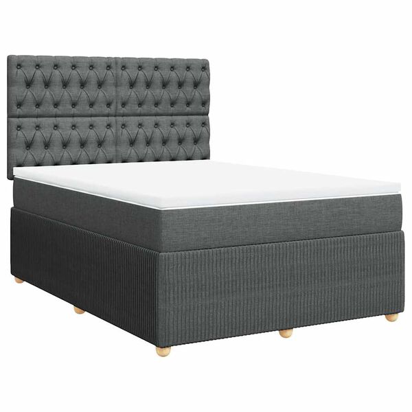 vidaXL Sommier &agrave; lattes de lit avec matelas Gris fonc&eacute; 160x200cm Tissu