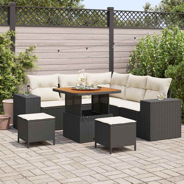 vidaXL Ensemble de canap&eacute; de jardin avec coussin 8 pcs Noir et Cr&egrave;me