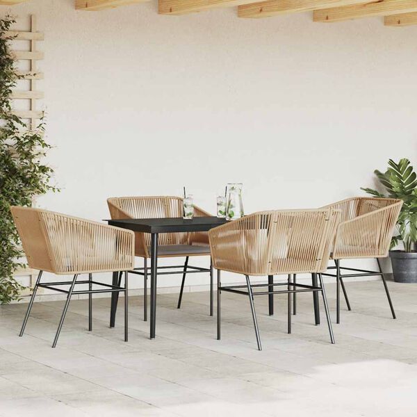 vidaXL Ensemble à manger jardin coussins 5pcs marron poly rotin verre