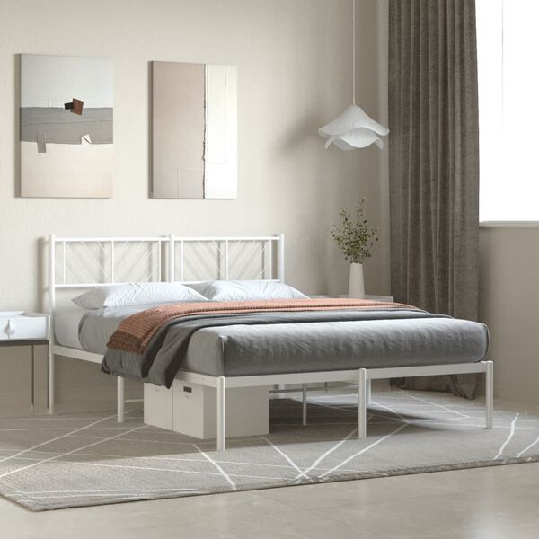 vidaXL Cadre de lit m&eacute;tal sans matelas et t&ecirc;te de lit blanc 120x200 cm
