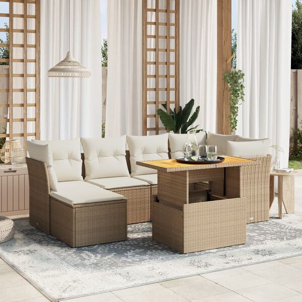 vidaXL Salon de jardin avec coussins 7 pcs beige r&eacute;sine tress&eacute;e